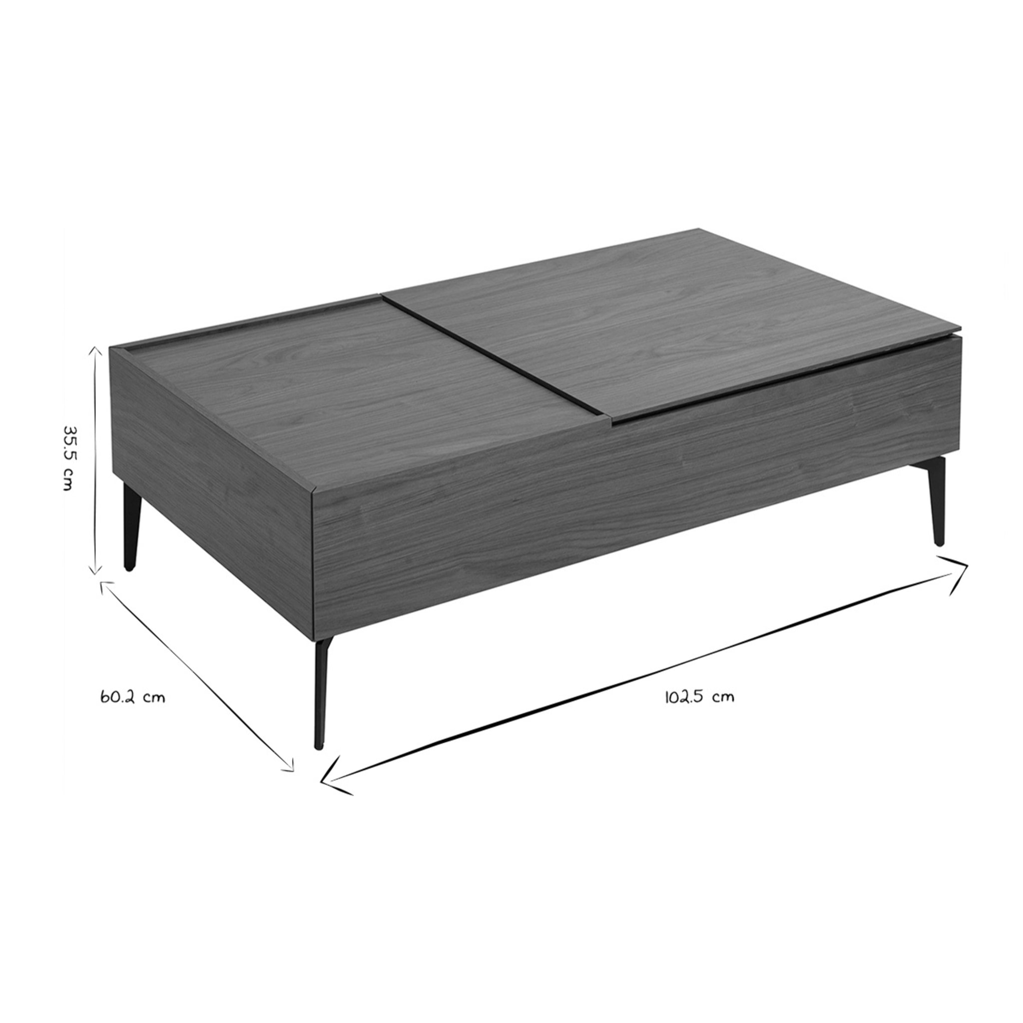 Table basse relevable rectangulaire bois foncé finition noyer et métal noir L103 cm SEDA