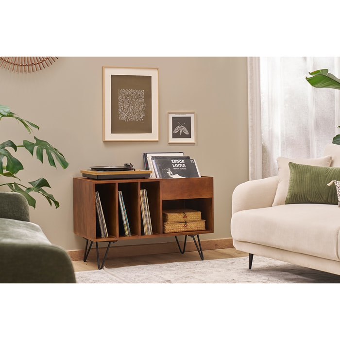 Meuble vinyle en bois manguier massif et métal L90 cm BOOGIE