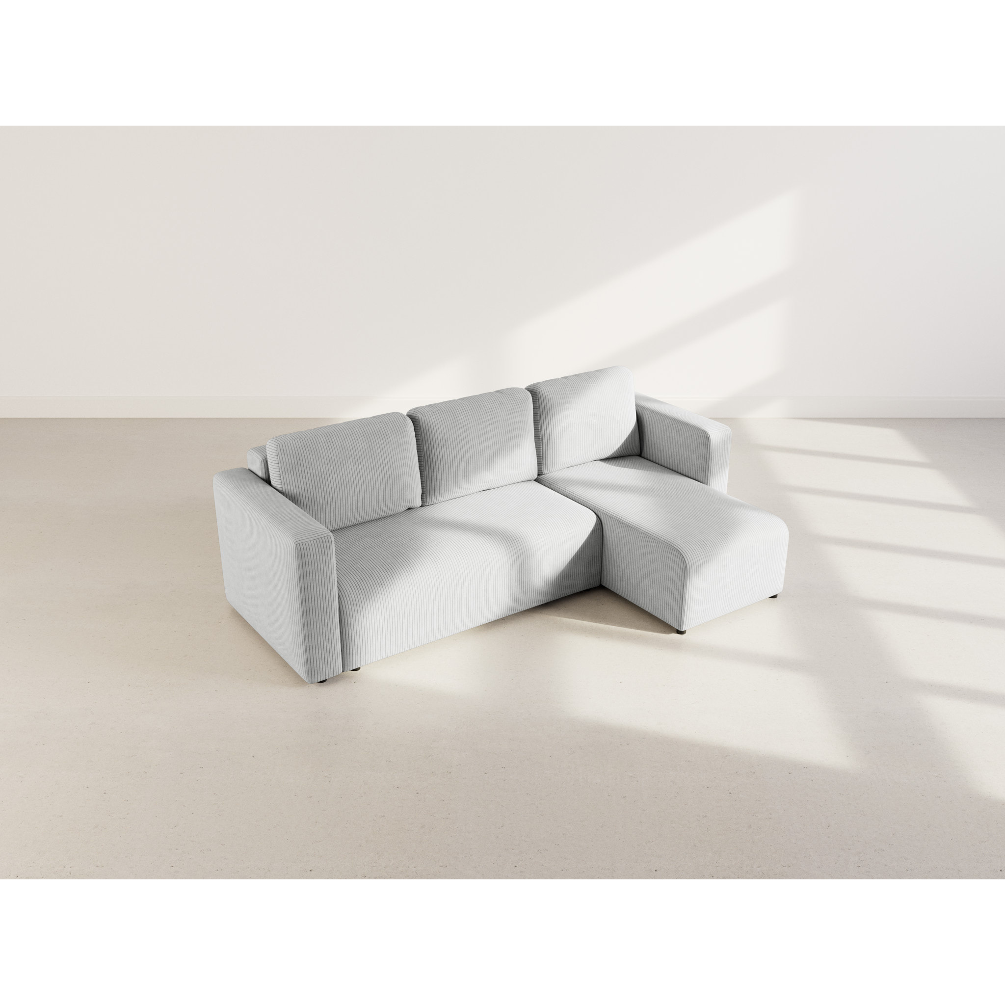 Canopy - canapé d'angle réversible 4 places convertible avec coffre en velours côtelé - Gris clair