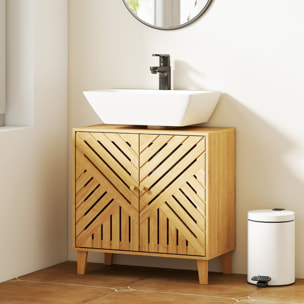 Mueble bajo Lavabo de Bambú Mueble de Baño con 2 Puertas Lamas y Estante Ajustable Armario de Baño para Lavabo sin Pedestal Estilo Nórdico 60x30x60 cm Natural