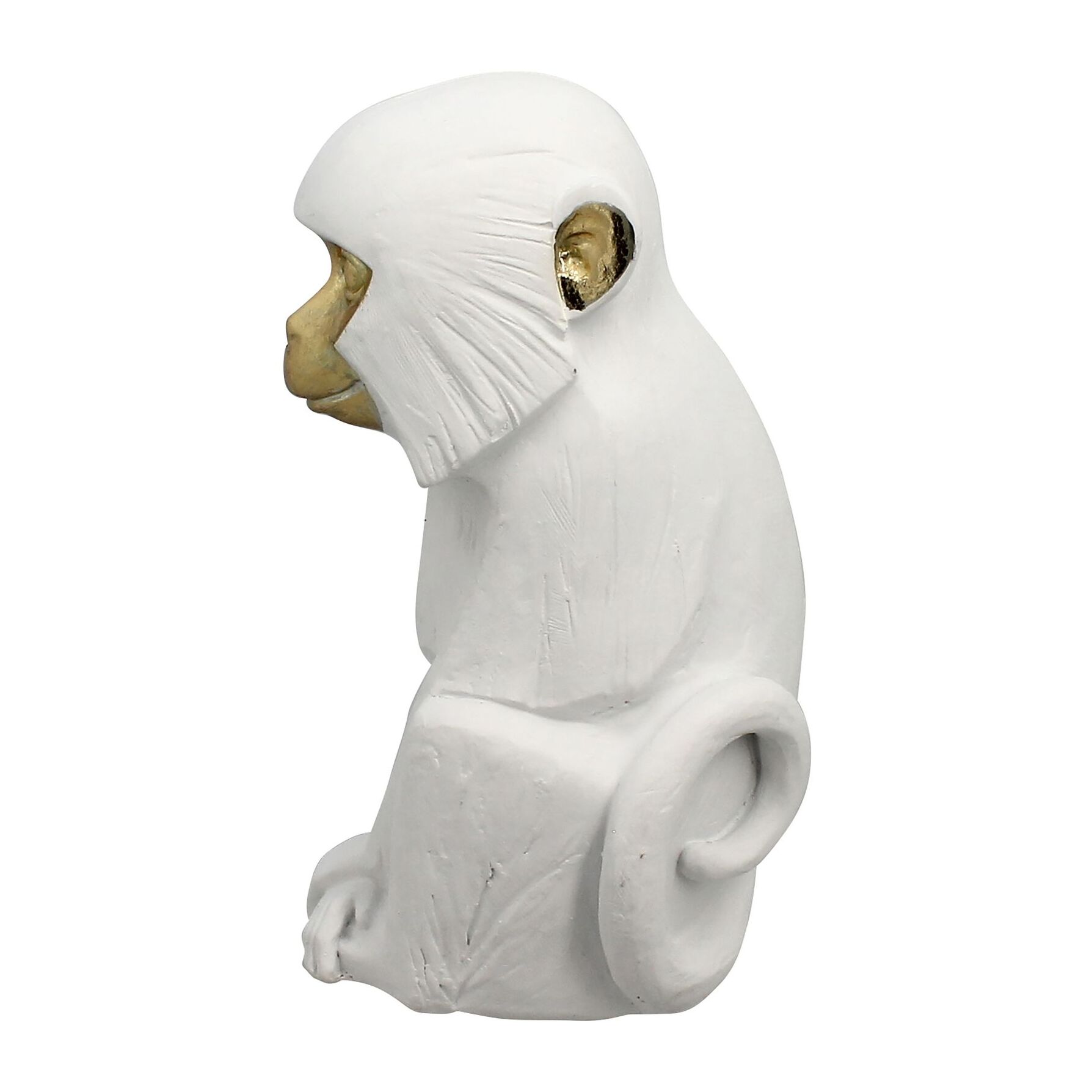 FIGURINE SINGE ASSIS BLANC AUX TOUCHES DOREES 15X12X25CM YULU