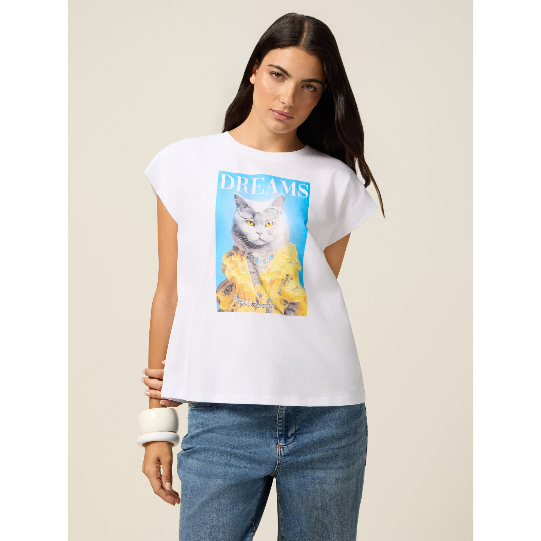 Oltre - T-shirt con stampa e applicazioni - Bianco