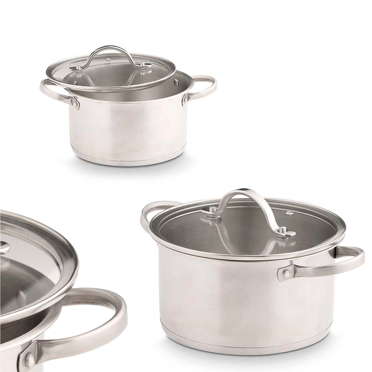 Casseruola in acciaio inox con coperchio in vetro. 20cm di diametro.
