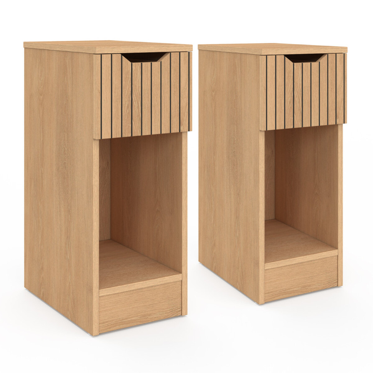 Tables de chevet Faustine effet lattes 1 tiroir - lot de 2