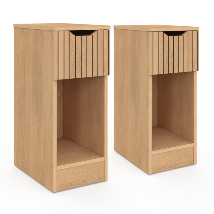Tables de chevet Faustine effet lattes 1 tiroir - lot de 2