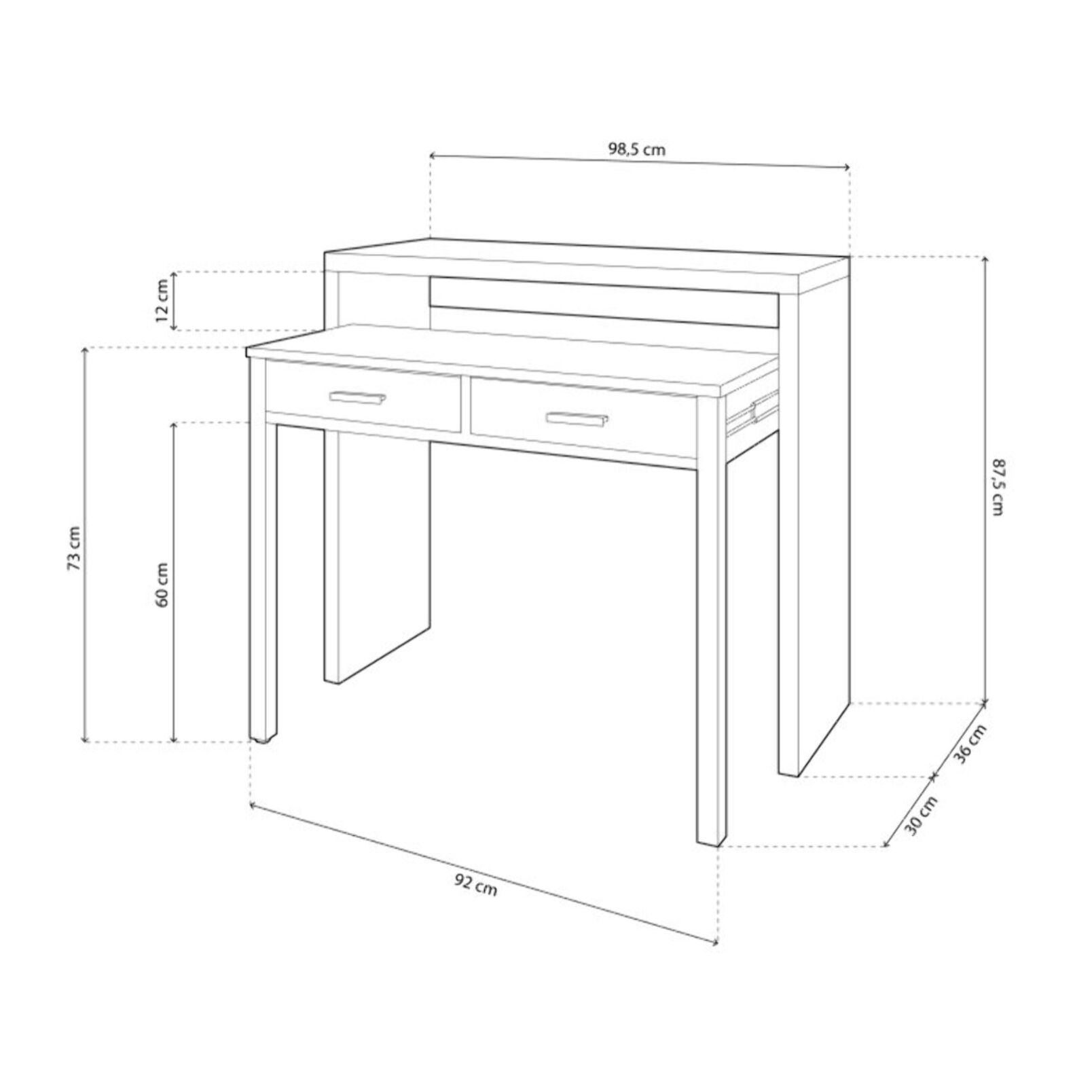 Mesa de escritorio extensible Zira Blanco Artik (Blanco Mate)