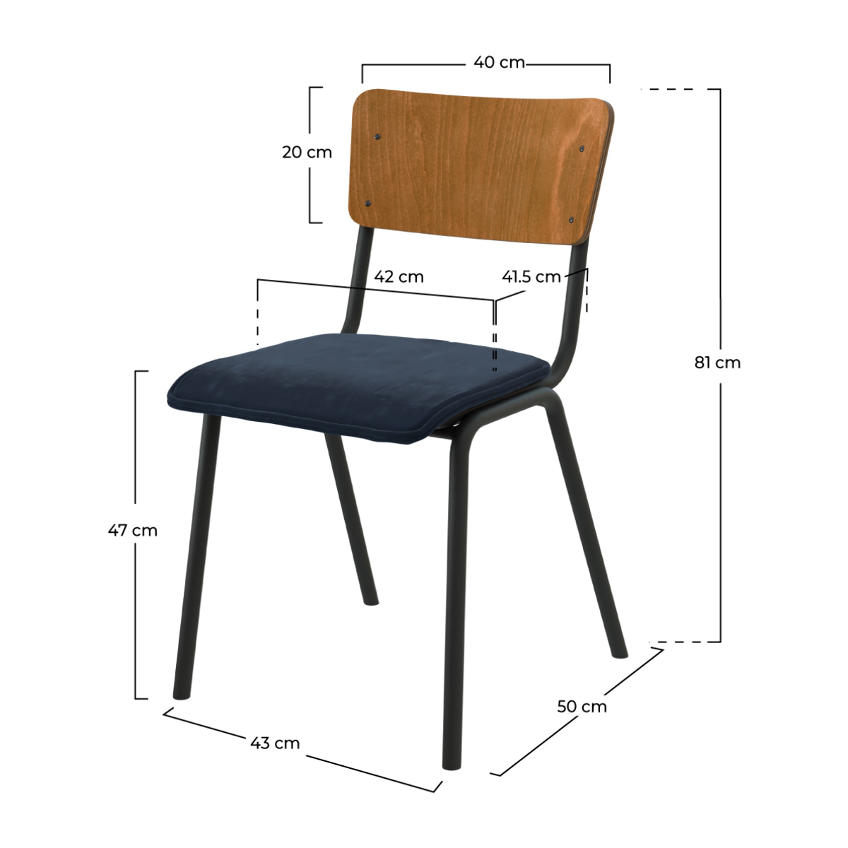Lot de 2 chaises en bois foncé et velours bleu - Nico