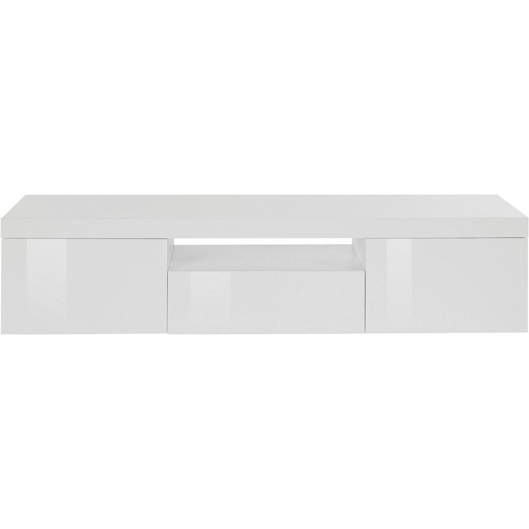 Mobile porta TV Dcorradin, Credenza bassa da soggiorno a 3 ante, Base porta TV, 160x40h35 cm, Bianco lucido