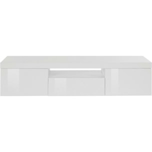 Mobile porta TV Dcorradin, Credenza bassa da soggiorno a 3 ante, Base porta TV, 160x40h35 cm, Bianco lucido