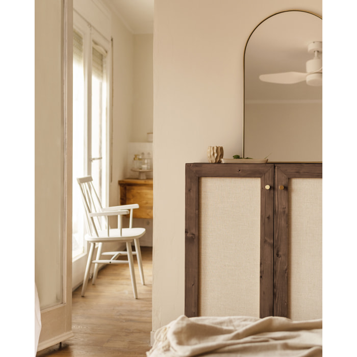 Buffet en bois de sapin et toile de lin ton noyer 100x80 Hauteur: 100 Longueur: 80 Largeur: 40