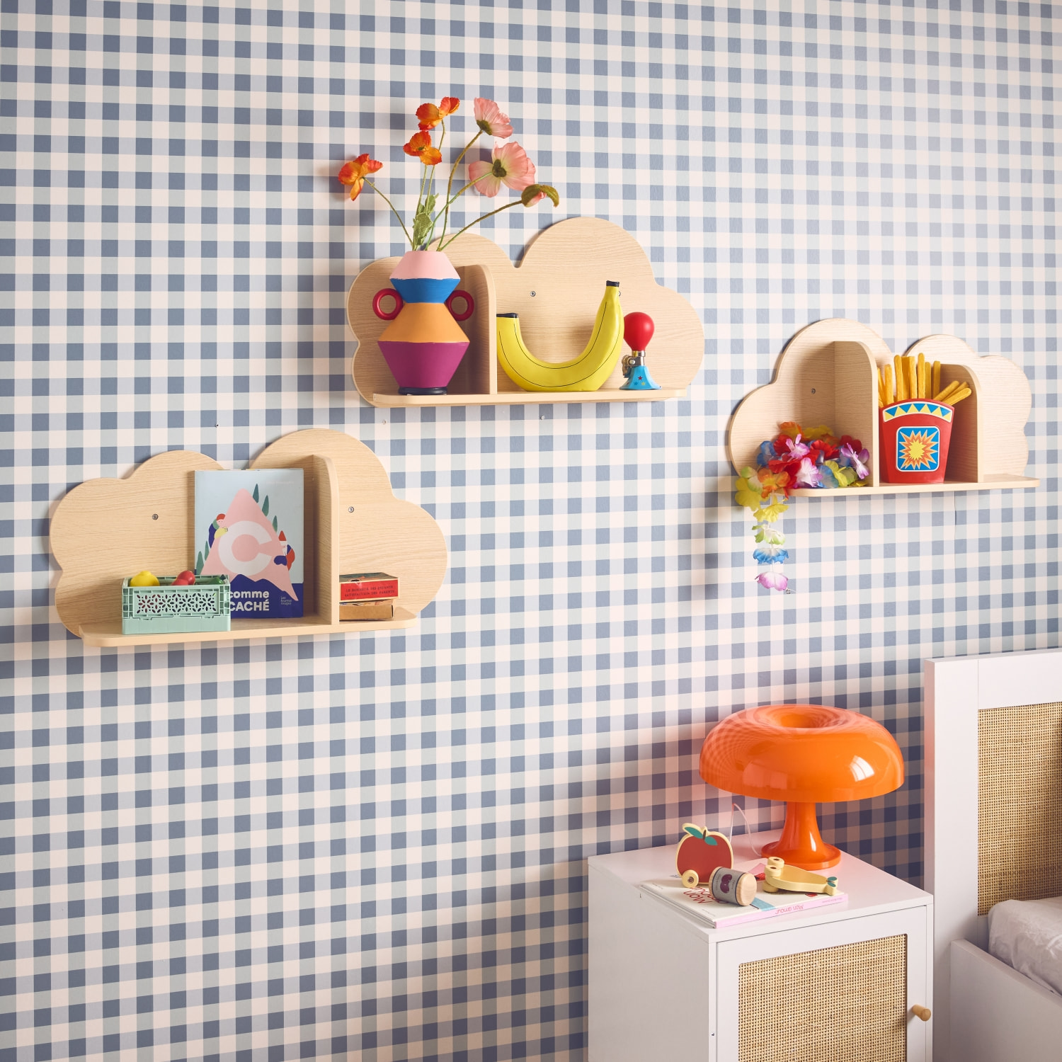 Lot de 3 étagères murales couleur naturelle nuage pour chambre enfant