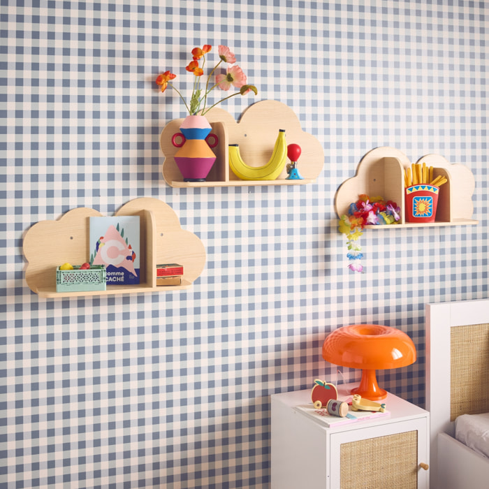 Lot de 3 étagères murales couleur naturelle nuage pour chambre enfant