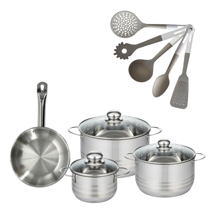 Lot de 1 Poêle et 3 Faitouts 16/20/24 cm Fackelmann Eterna avec 5 ustensiles Vario
