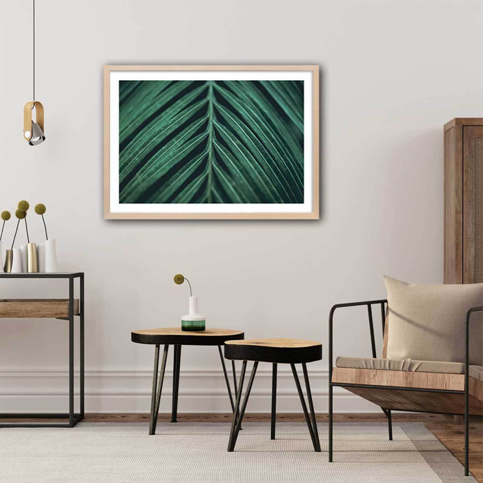 Affiche feuille palmen Affiche + cadre en bois - Chêne