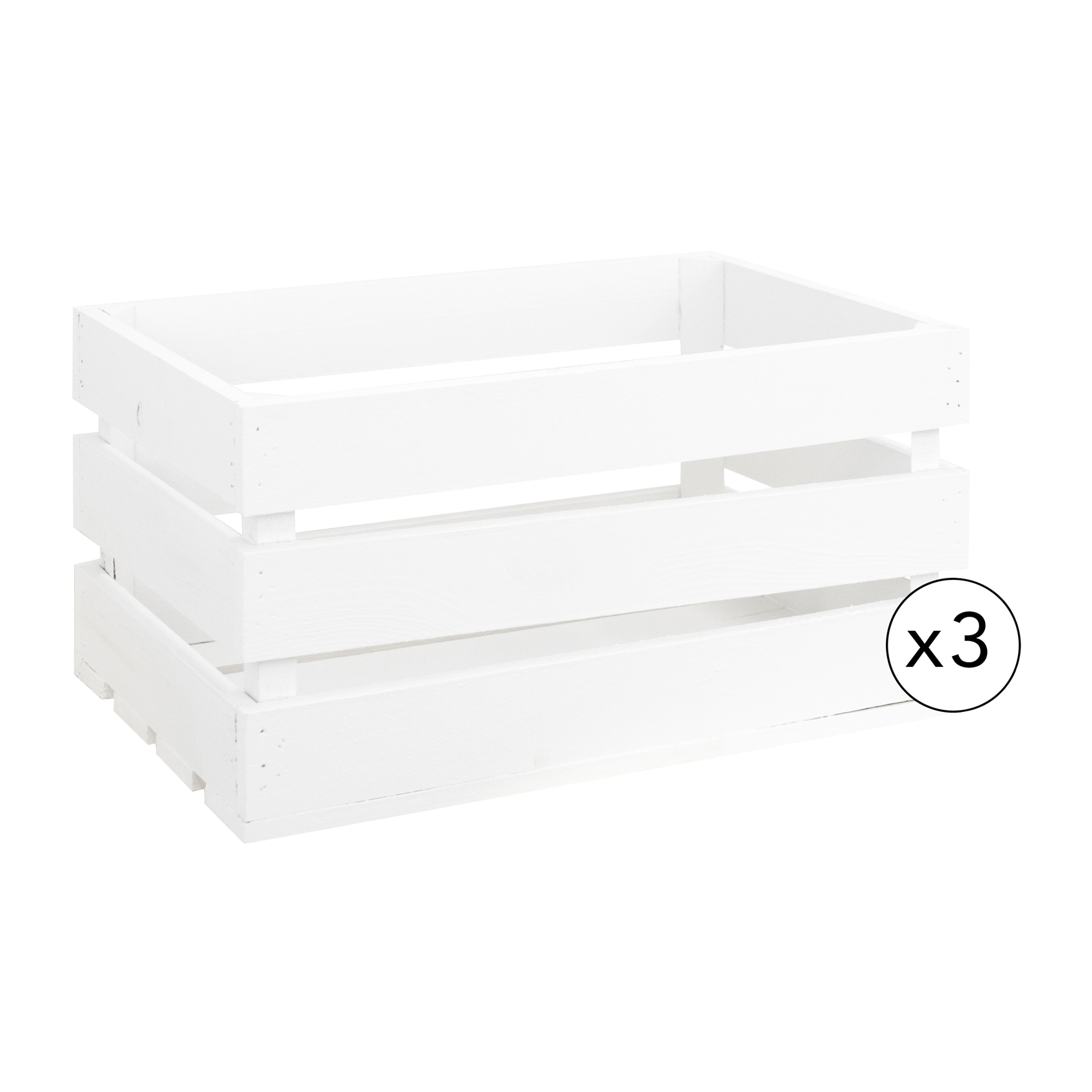 Pack de 3 cajas de madera maciza en tono blanco grandes Alto: 25.5 Largo: 49 Ancho: 29.5