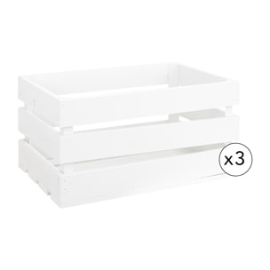 Pack de 3 cajas de madera maciza en tono blanco grandes Alto: 25.5 Largo: 49 Ancho: 29.5