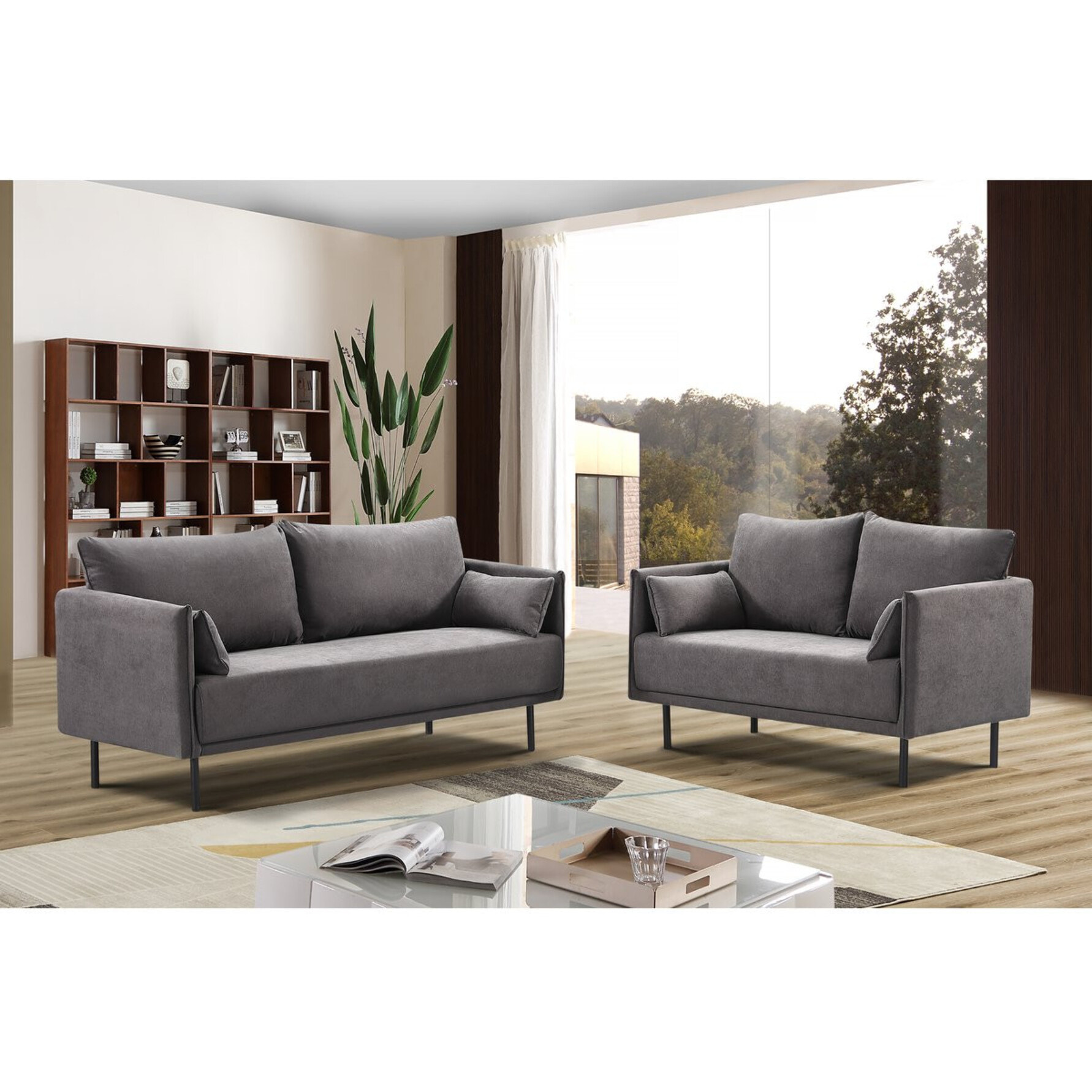 Canapé fixe tissu "Rudy" - 132 x 78 x 88 cm - 2 places - Gris foncé