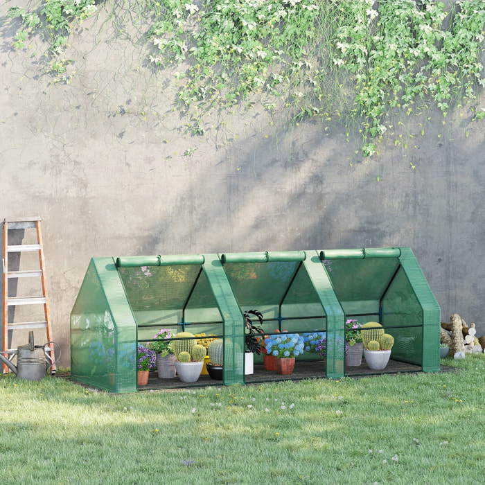 Invernadero de Exterior Invernadero de Jardín 270x90x90 cm Tipo Caseta con 3 Ventanas Marco de Acero y Cubierta de PE 140g/Ã£Å½Â¡ para Cultivo Plantas Flores Tomates Verde