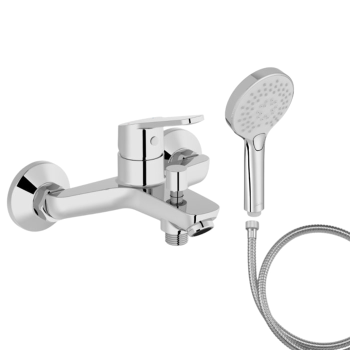 Mitigeur baignoire Aimé + pommeau de douche Metro + flexible de douche métal