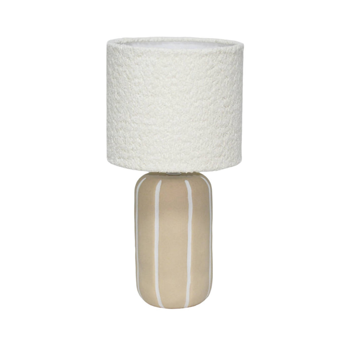 Lampe de table intérieur céramique greige. abat-jour bouclette H 41cm - Roxane