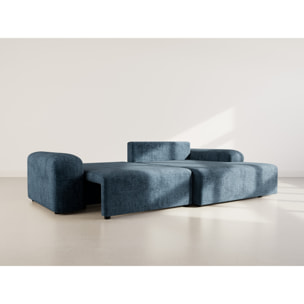 Rebecca - canapé d'angle droit 4 places convertible avec coffre en velours texturé - Bleu