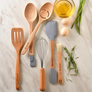 Juego de 3 Utensilios 2 en 1 de cocina Multifunción GENIUS en madera y silicona Bergner.