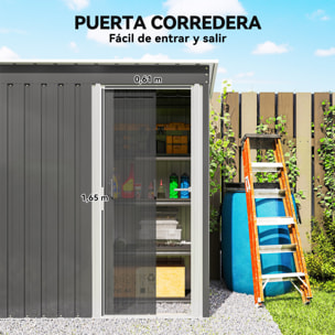 Caseta de Jardín Exterior, 1,16 m², 163x89x182 cm, Cobertizo de Jardín Exterior Metálico con Puerta Corredera y Techo Inclinado, para Almacenamiento de Herramientas, Gris