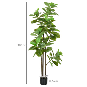 Ficus Lutea artificiels 1,80H m - lot de 2 ficus artificiels - 120 feuilles réalistes par pied - pot inclus noir vert