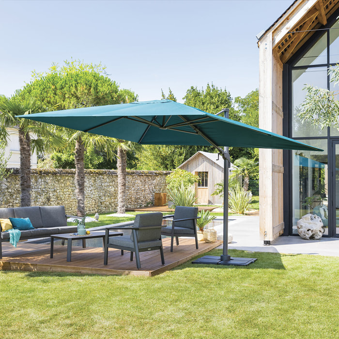 Parasol déporté rectangulaire inclinable Éléa Bleu canard