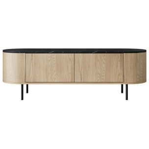 Sansa - meuble tv 139 cm - 2 portes - plateau effet marbre - Bois / Noir
