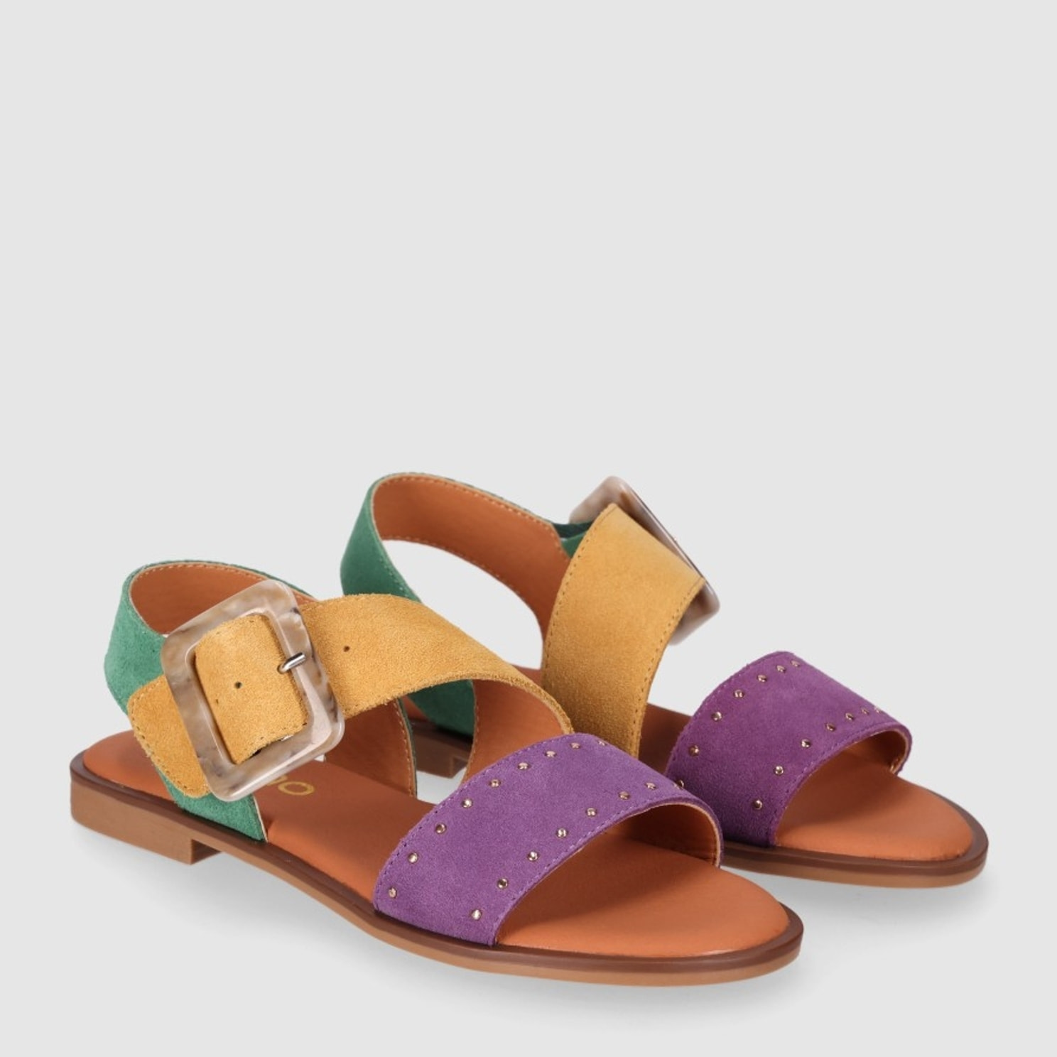 Sandalias de Serraje - Multi-Morado - Tacón: 1 cm