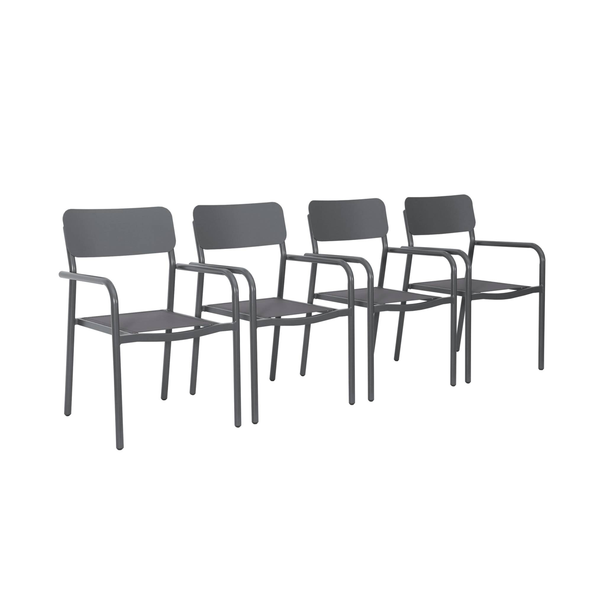 Lot de 4 fauteuils de jardin SAVANNAH empilables aluminium et textilene anthracite. 57.5 x 54 x 86 cm