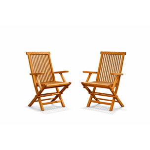 Lot de 2 fauteuils pliants jardin teck massif brut