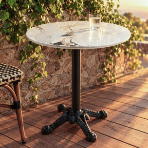 ICARE - Ensemble n°1: table bistrot D70cm pliable en céramique marbré clair