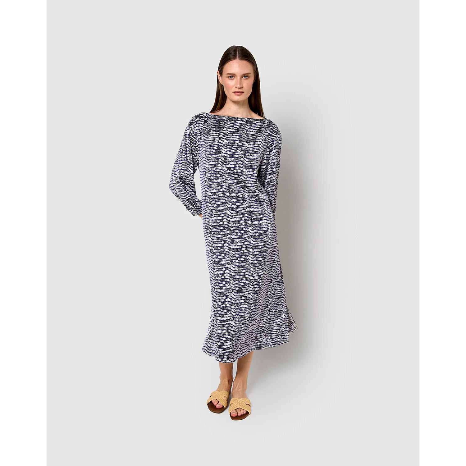 Vestido largo satén deriva azul marino