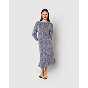 Vestido largo satén deriva azul marino