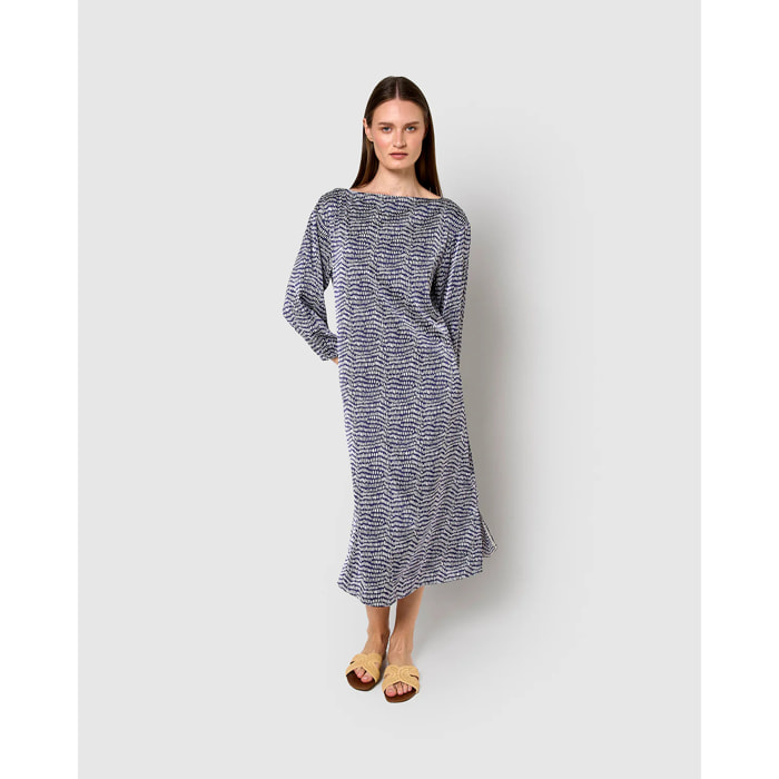 Vestido largo satén deriva azul marino