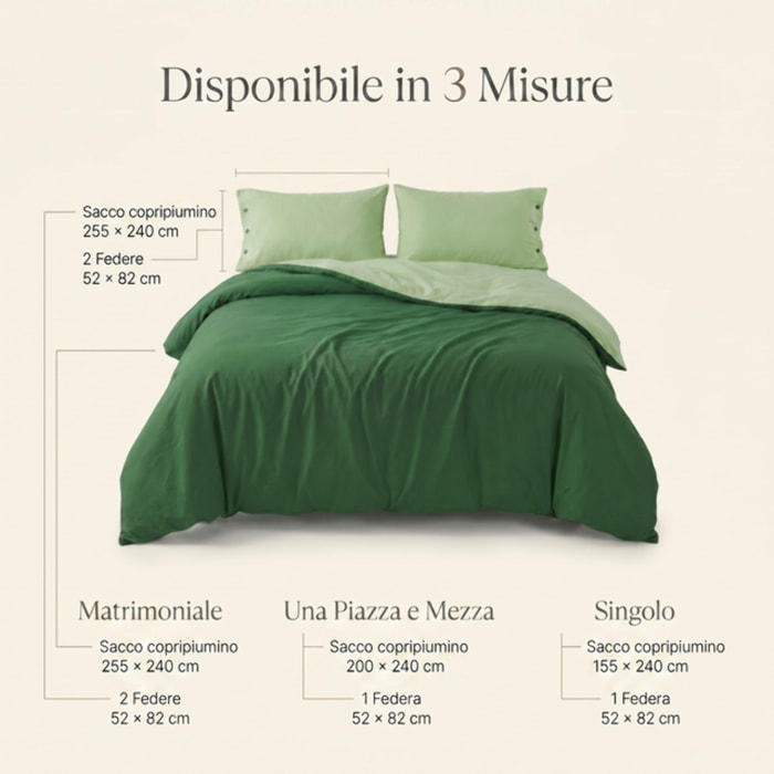 Parure copripiumino matrimoniale in cotone bicolore morbido e traspirante, set sacco copripiumino con federe, design elegante a tinta unita, tessuto resistente certificato OEKO-TEX, facile da lavare, comfort naturale per uso quotidiano 255x240 cm