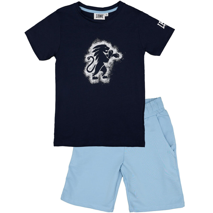 Set completo da bambino in cotone con t-shirt e pantaloncini Leone Tie Dye