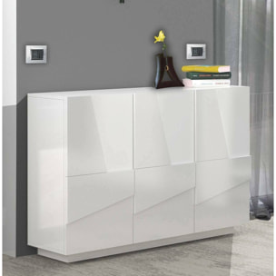 Credenza Axl, Buffet da soggiorno multifunzione, Madia da salotto a 3 ante, 100% Made in Italy, cm 121x38h86, Bianco lucido