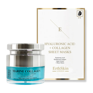 Crema de noche con colágeno marino 50 ml + mascarilla de colágeno y ácido hialurónico (3 láminas)