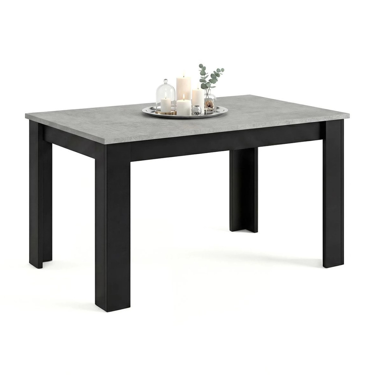 Mesa de comedor extensible en negro mate y gris cemento 140-190x90 cm Sira Negro Mate - Gris Cemento