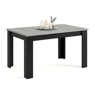 Mesa de comedor extensible en negro mate y gris cemento 140-190x90 cm Sira Negro Mate - Gris Cemento