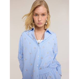 Motivi - Camisa oversize a rayas con bordados de perlas - Light - blue