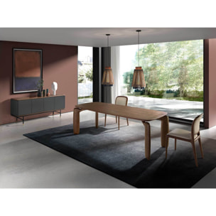 Silla tapizado en polipiel en crema patas de madera en nogal 51x58x87cm