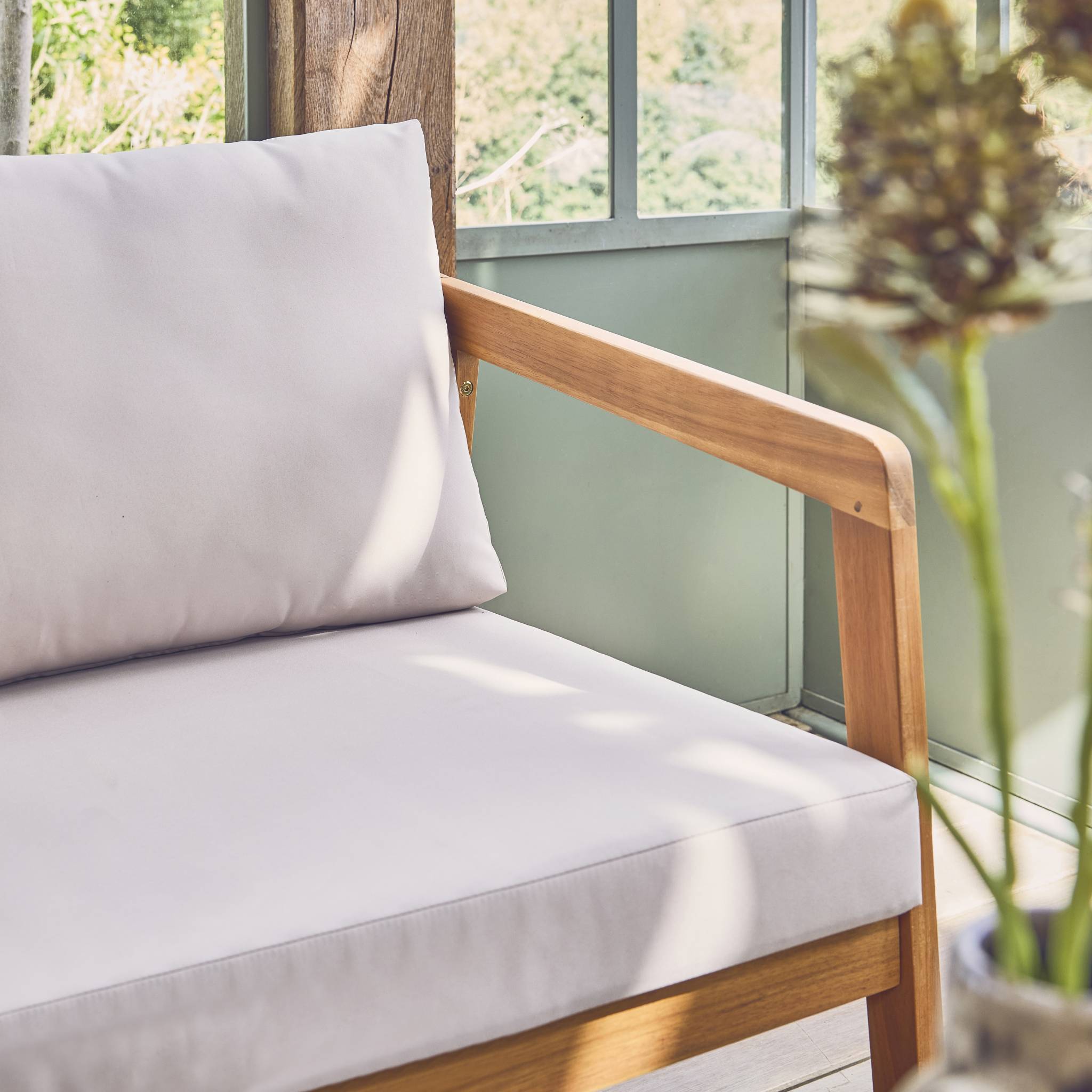 Salon de jardin beige 5 places bois d'acacia LOBERIA avec lanières effet cuir