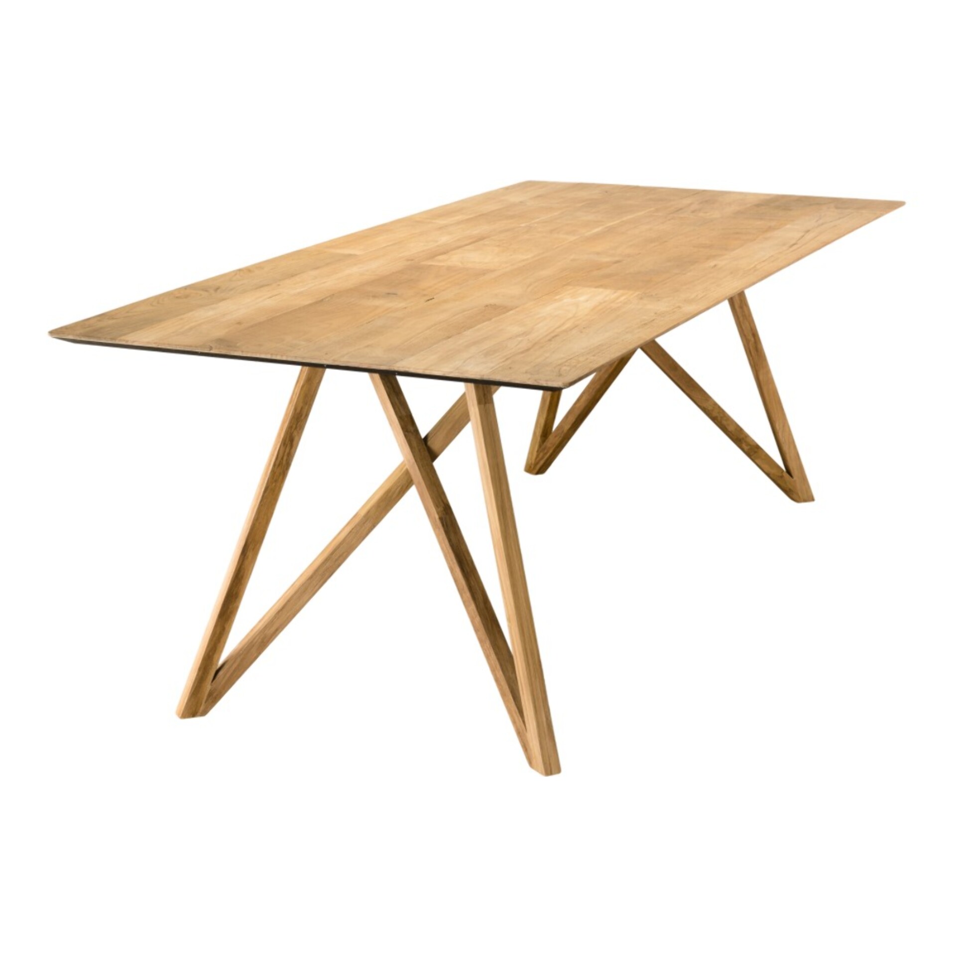 MAXENCE - Table à manger rectangulaire 220x100cm bois teck recyclé pieds croisés teck