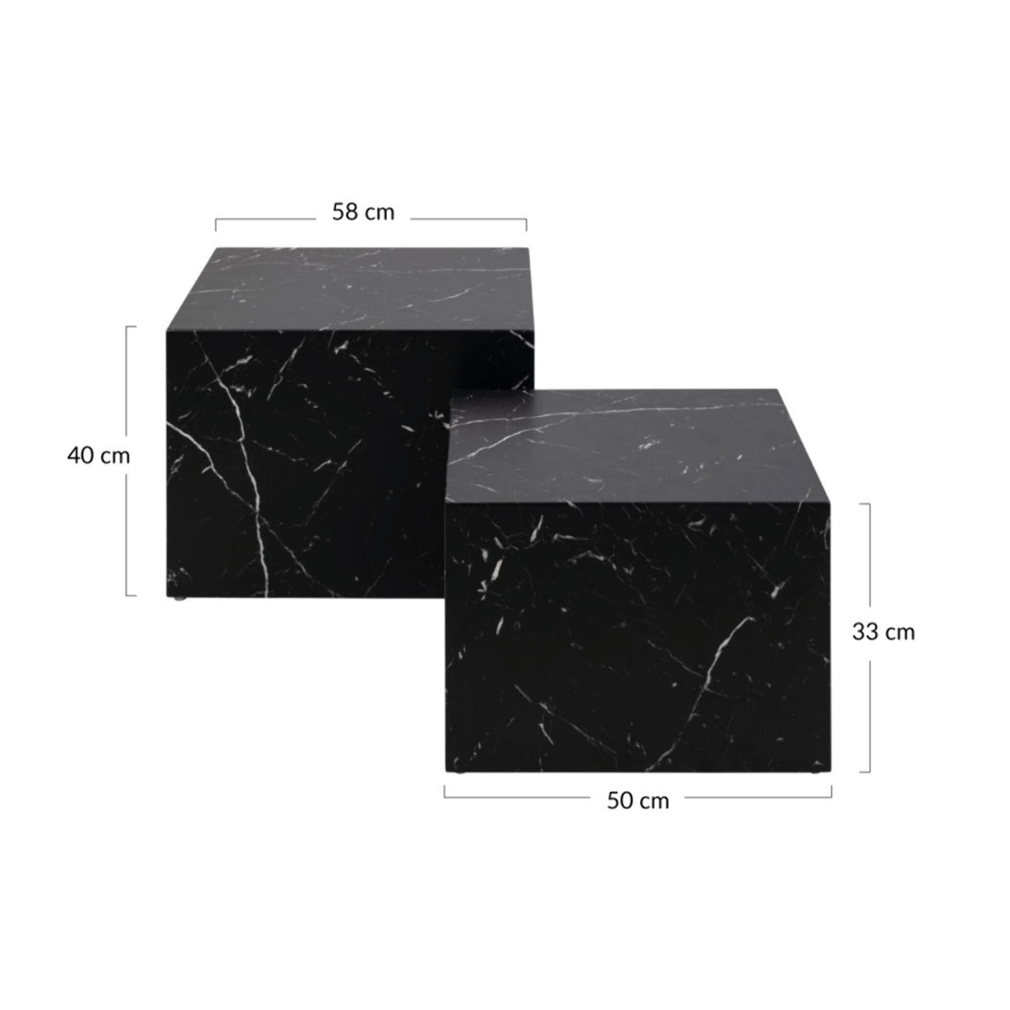 Pueblo - lot de 2 tables basses - effet marbre noir - 58 et 50 cm - Noir