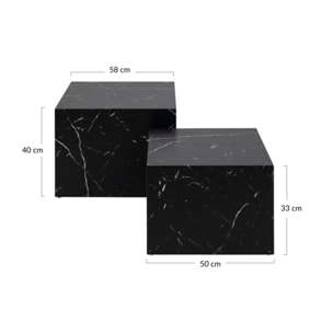 Pueblo - lot de 2 tables basses - effet marbre noir - 58 et 50 cm - Noir