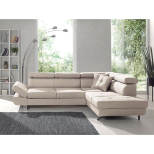 Lisbona - Canapé d'angle droit convertible - 5 places - avec têtières - Beige